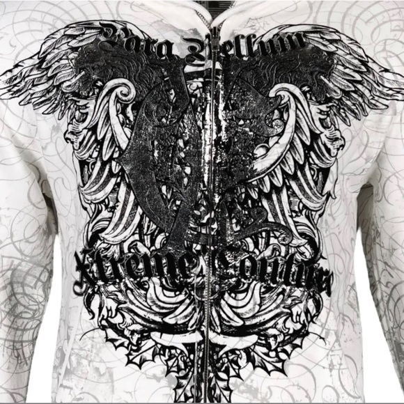 Xtreme Couture by Affliction Men's Zip Up Sweatshirt Hoodie Cast Iron Wings Bike - Picture 9 of 15